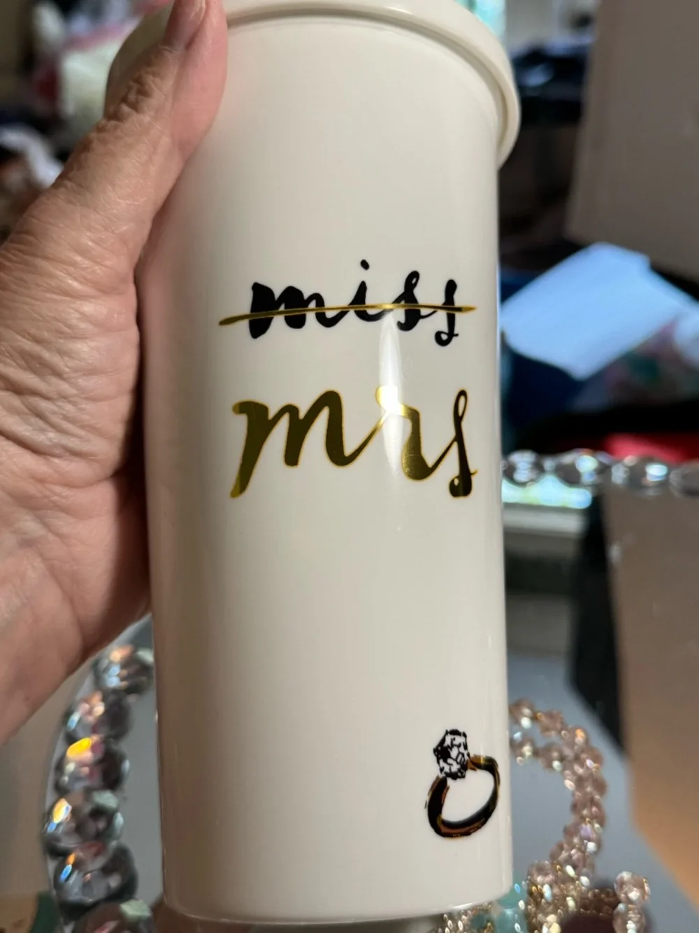 kate spade White travel tumbler with straw & glass beaded bracelet.NWOT - Picture 5 of 7